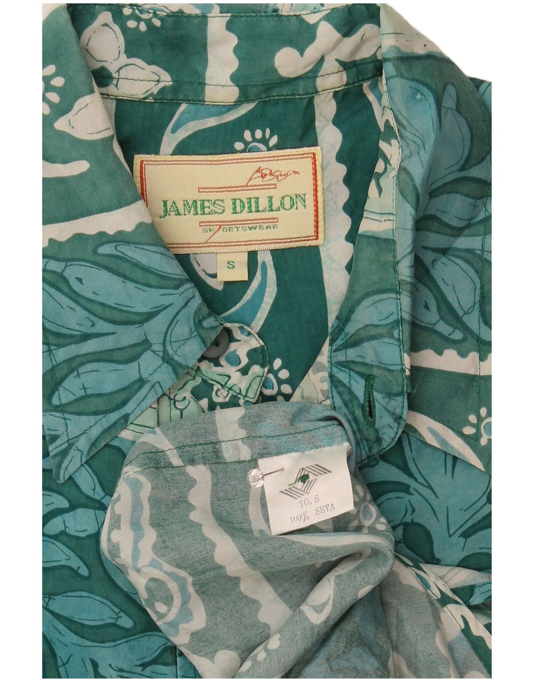 James Dillon Mens Short Sleeve Shirt Small Green Floral Silk