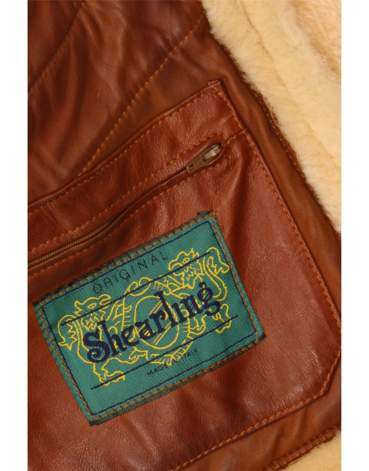 VINTAGE Mens Shearling Jacket UK 36 Small Brown Shearling