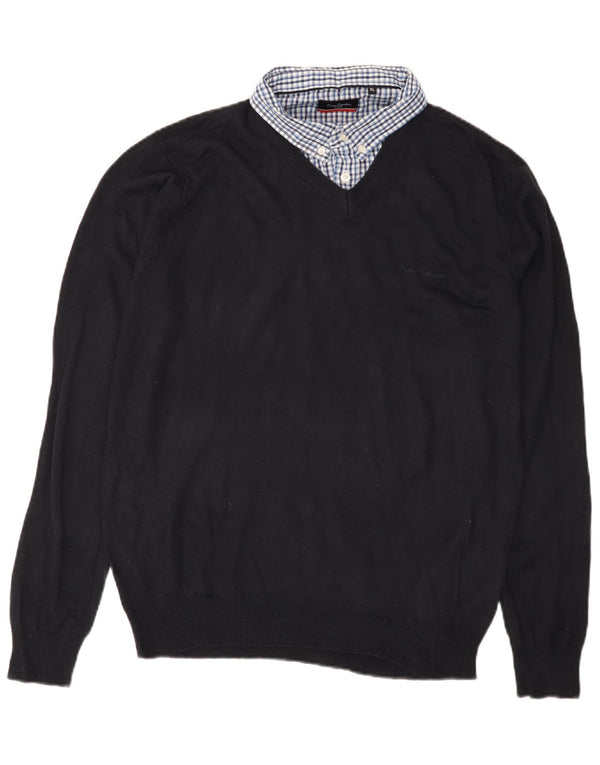 Pierre Cardin Mens Polo Neck Jumper Sweater XL Navy Blue Acrylic