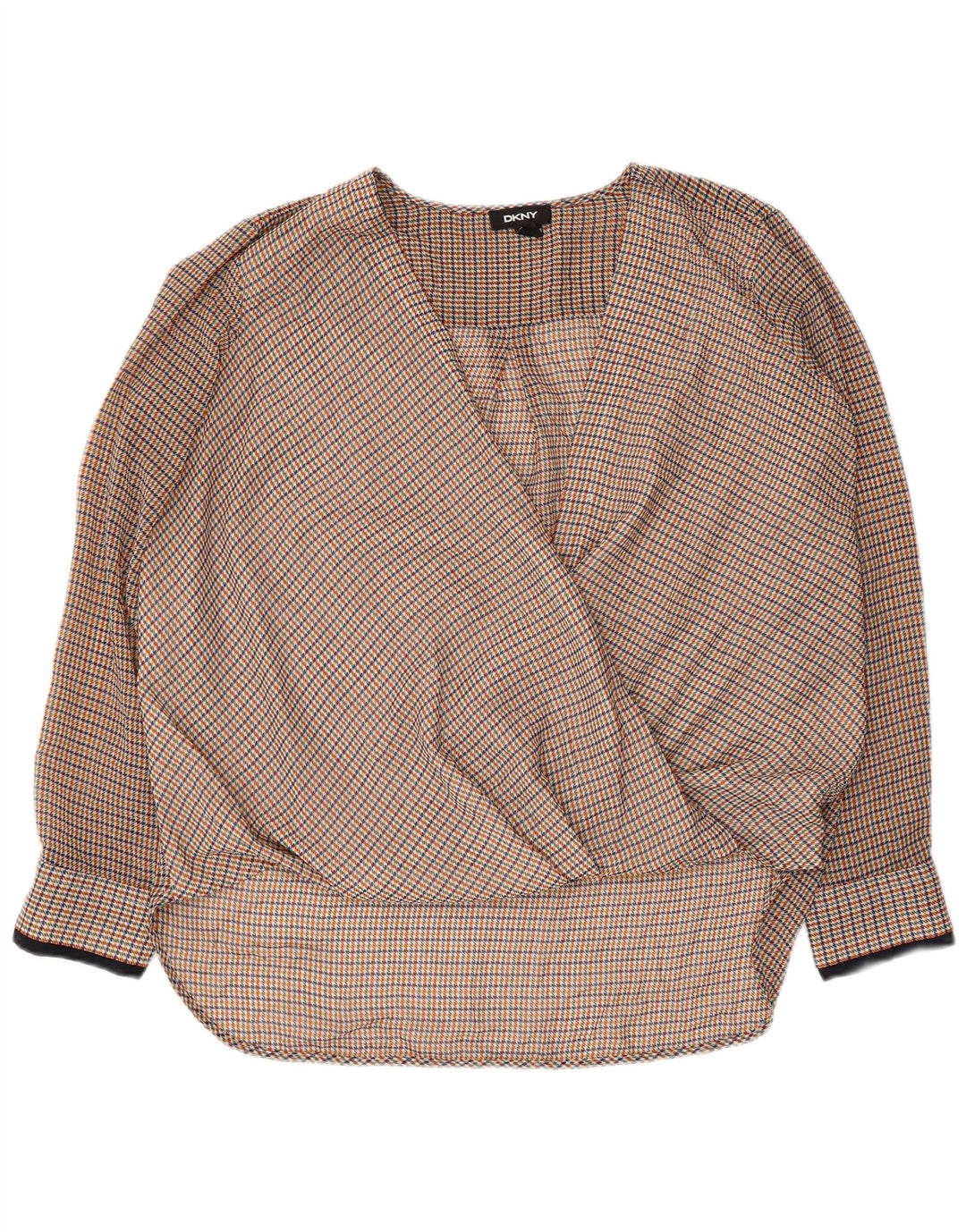 DKNY Womens Long Sleeve Blouse Top UK 16 Large Multicoloured Houndstooth
