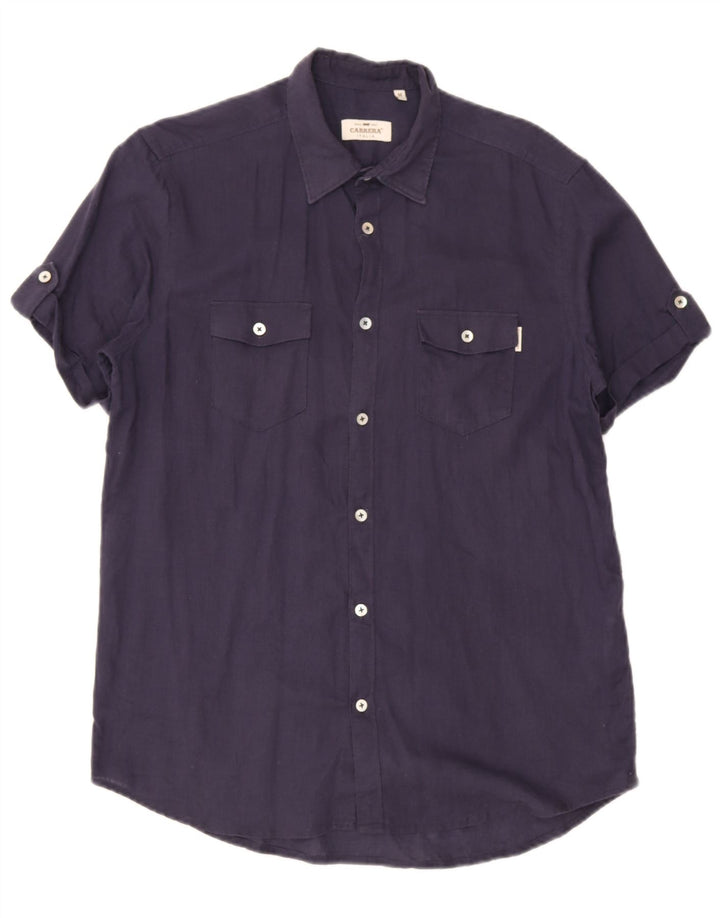 Carrera Mens Shirt Medium Navy Blue Linen