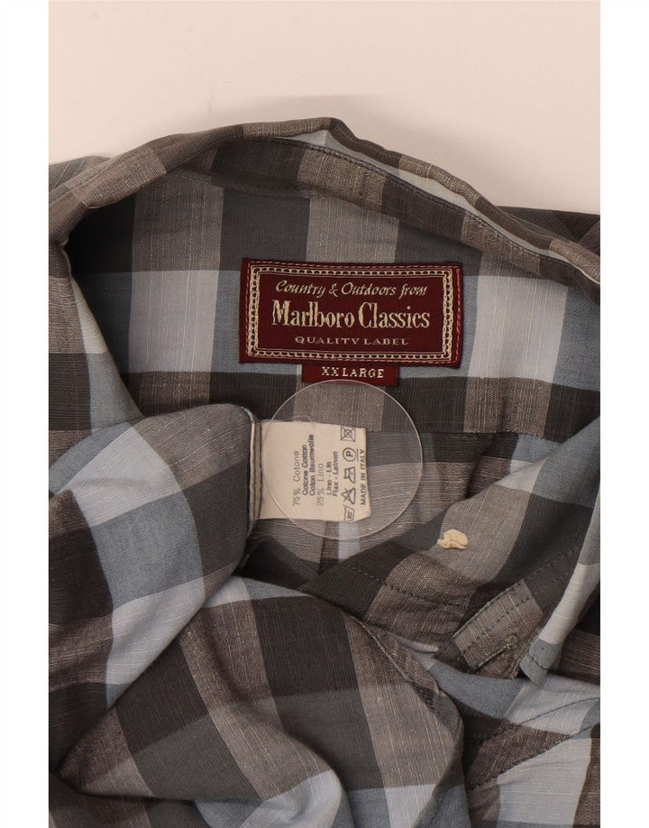Marlboro Classics Mens Short Sleeve Shirt 2XL Grey Check Cotton