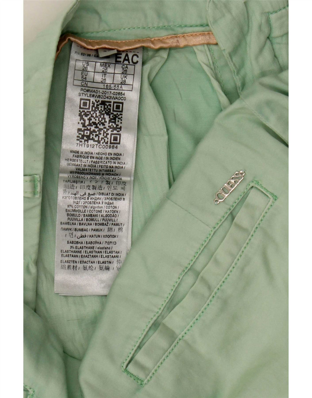 Guess Womens Chino Shorts W28 Medium Green Cotton