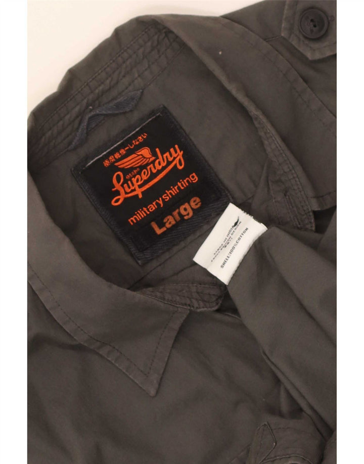 Superdry Mens Short Sleeve Military Shirt Large Grey Cotton