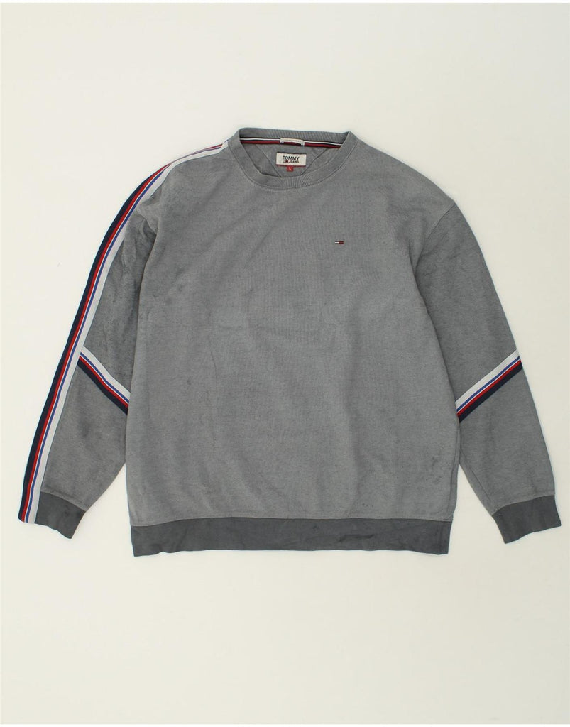 TOMMY HILFIGER Mens Oversized Sweatshirt Jumper Large Grey Cotton | Vintage Tommy Hilfiger | Thrift | Second-Hand Tommy Hilfiger | Used Clothing | Messina Hembry 