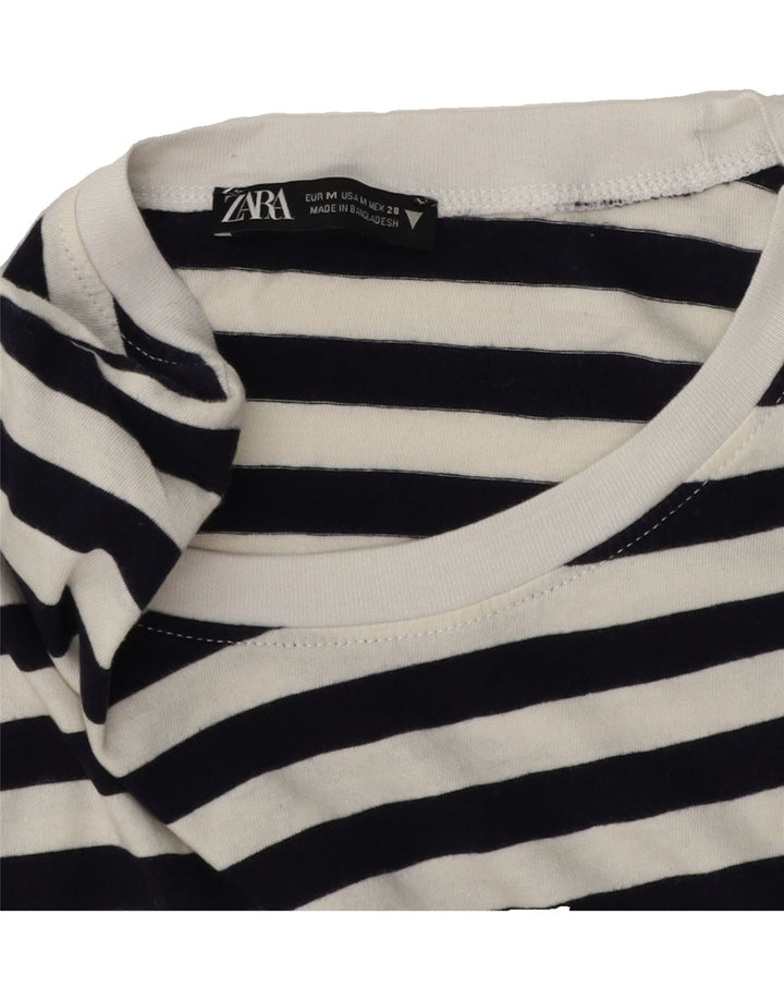 ZARA Womens T-Shirt Top UK 14 Medium Navy Blue Striped Vintage Zara and Second-Hand Zara from Messina Hembry 