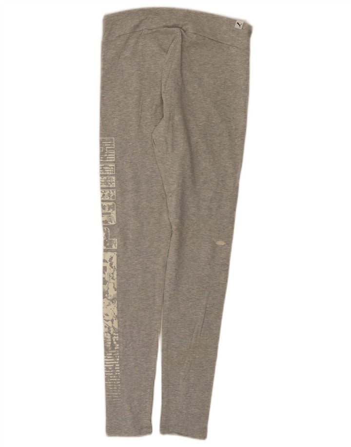 Puma Womens Graphic Leggings UK 12 Medium Grey Cotton
