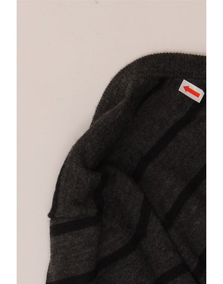GEOX Womens V-Neck Jumper Sweater UK 16 Large Grey Striped Merino Wool