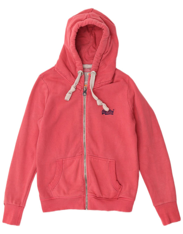 Superdry Womens Zip Hoodie Sweater UK 16 Large Pink Cotton