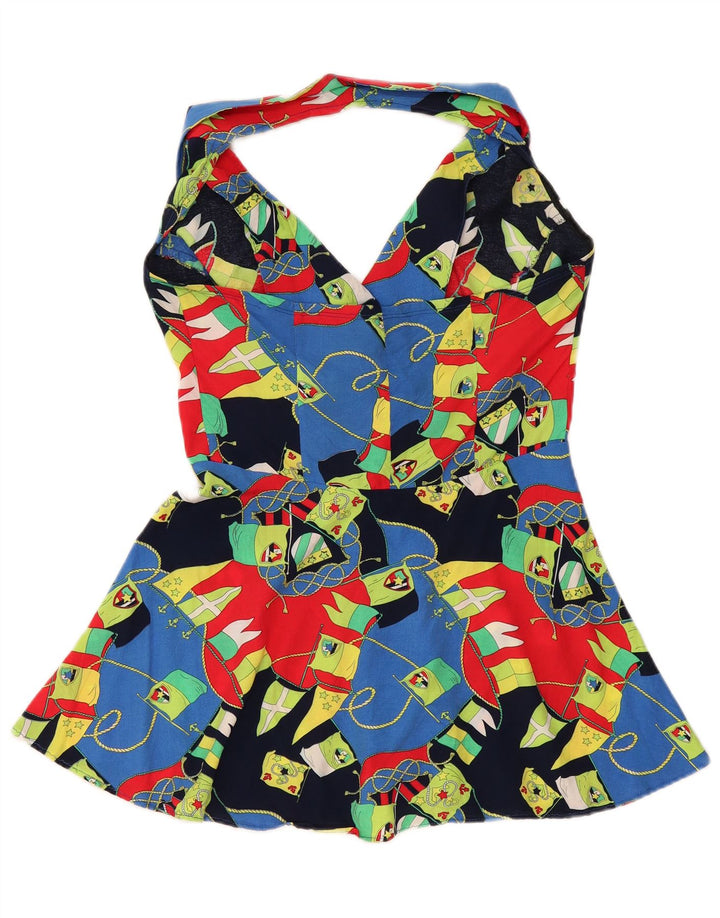 Vintage Womens Abstract Pattern Halter Dress UK 12 Medium Multicoloured