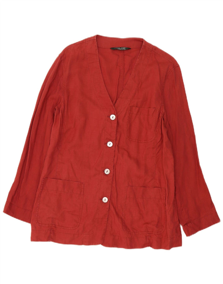 Laura Ashley Womens 4 Button Blazer Jacket UK 14 Large Red Linen