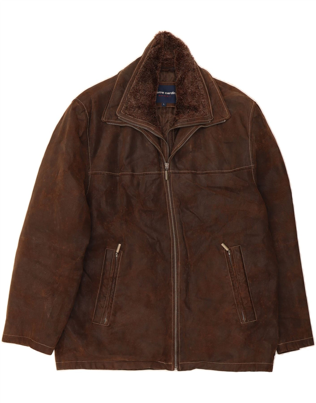 PIERRE CARDIN Mens Leather Windbreaker Jacket UK 40 Large Brown Leather Vintage Pierre Cardin and Second-Hand Pierre Cardin from Messina Hembry 