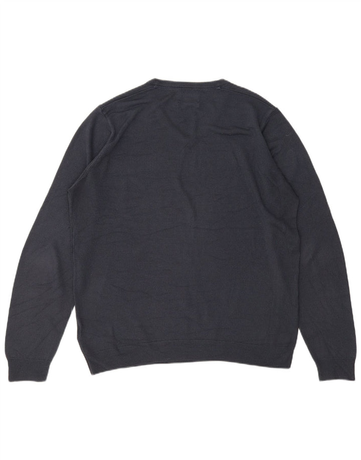 MARKS & SPENCER Mens V-Neck Jumper Sweater Large Navy Blue Acrylic