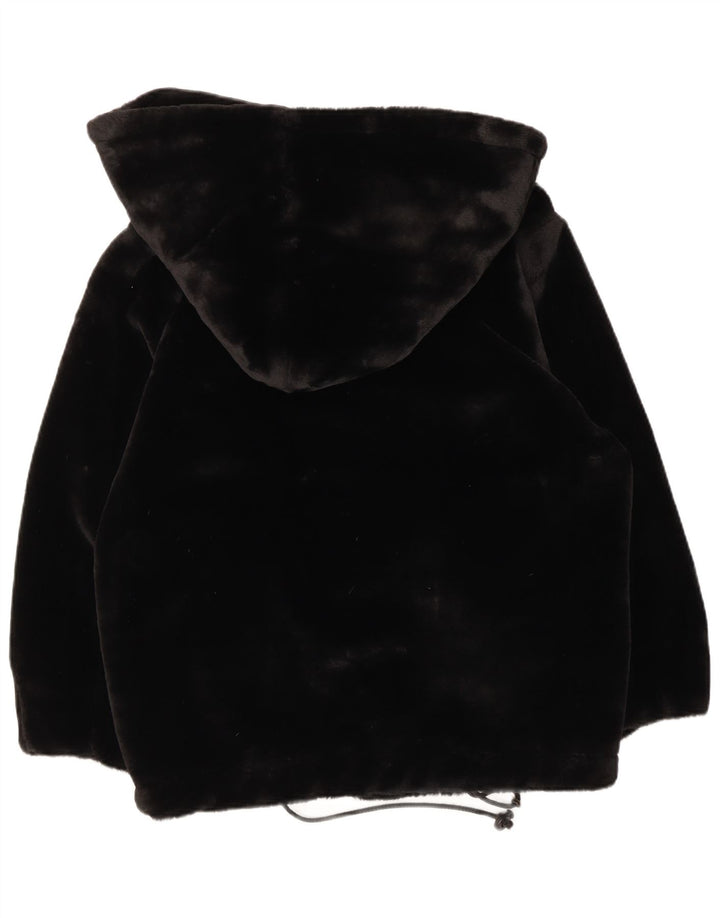 Basic Womens Hooded Faux Fur Jacket UK 16 Large Black Modal