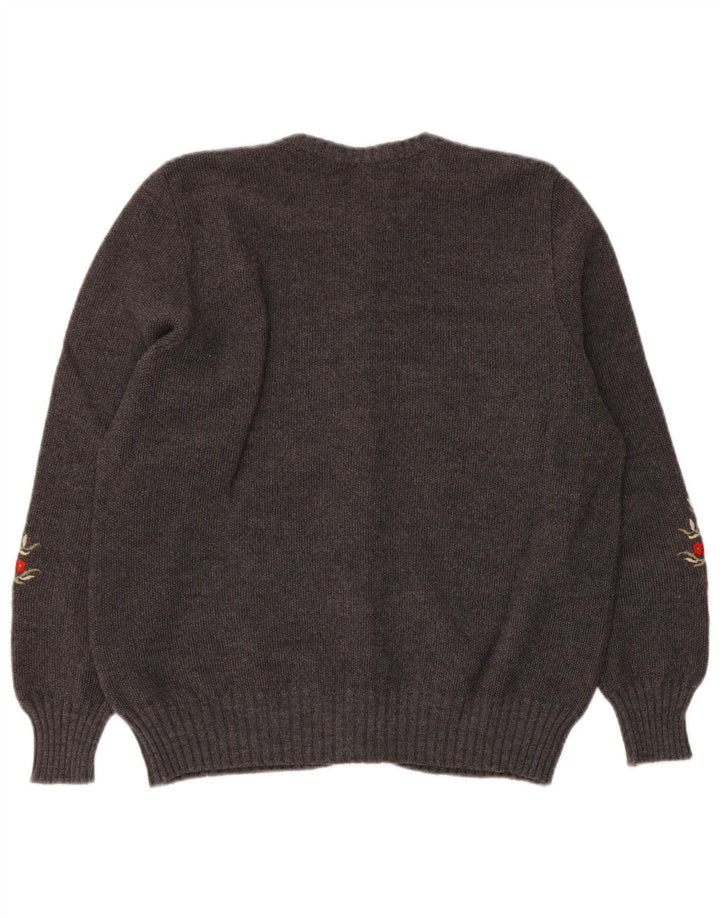 Luisa Spagnoli Womens Cardigan Sweater UK 14 Medium Grey Floral Wool