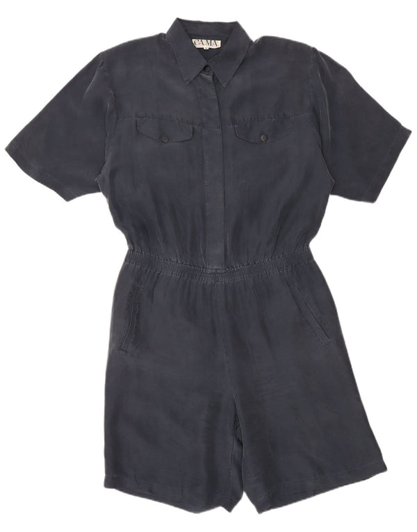 VINTAGE Womens Playsuit UK 14 Medium  Navy Blue Silk