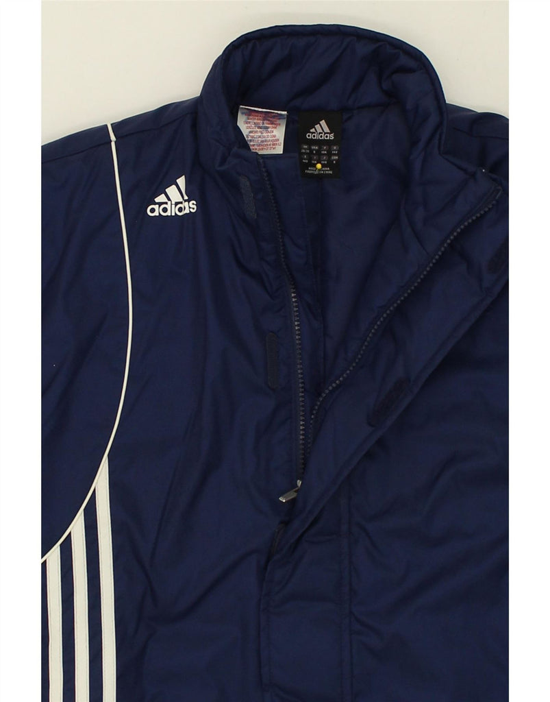 ADIDAS Boys Graphic Padded Coat 9-10 Years Navy Blue Polyester Vintage Adidas and Second-Hand Adidas from Messina Hembry 