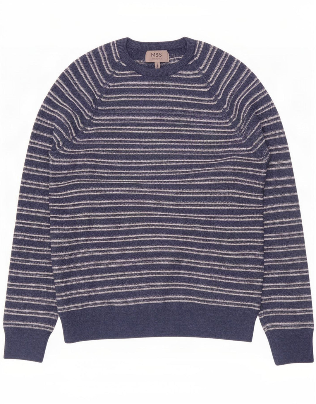 Marks & Spencer Mens Crew Neck Jumper Sweater Medium Navy Blue Striped