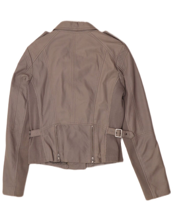 S.Oliver Womens Leather Biker Jacket UK 8 Small Grey