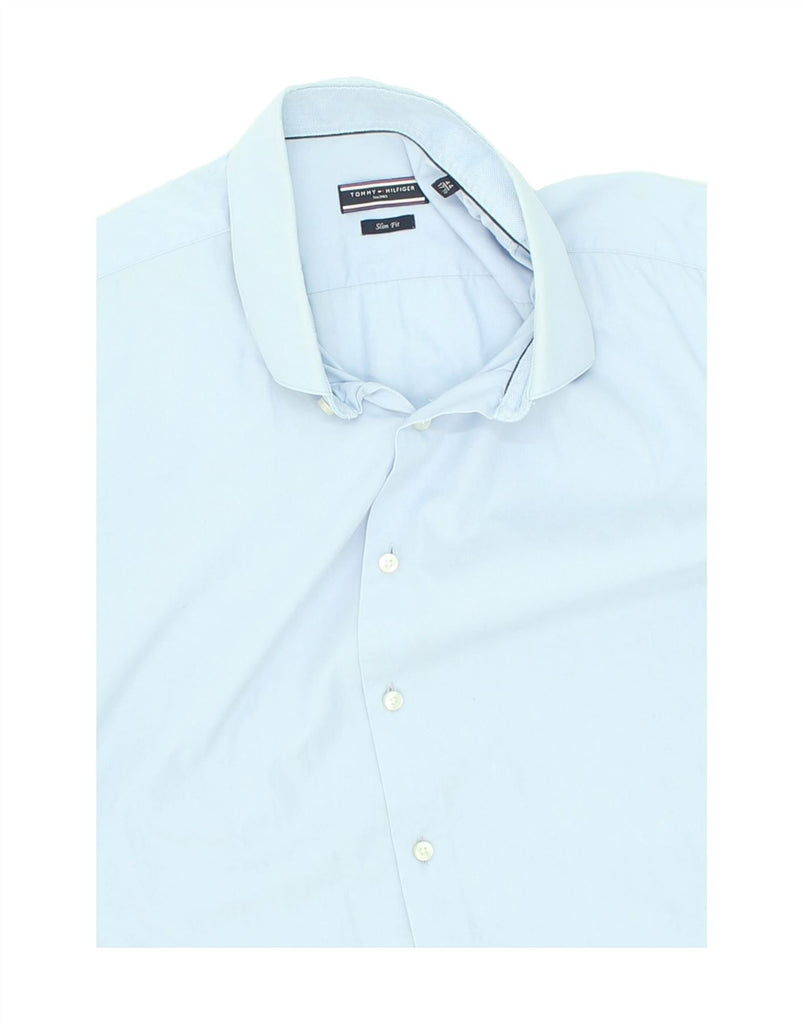 TOMMY HILFIGER Mens Tailored Slim Fit Shirt Size 44 17 1/2  XL Blue Cotton Vintage Tommy Hilfiger and Second-Hand Tommy Hilfiger from Messina Hembry 