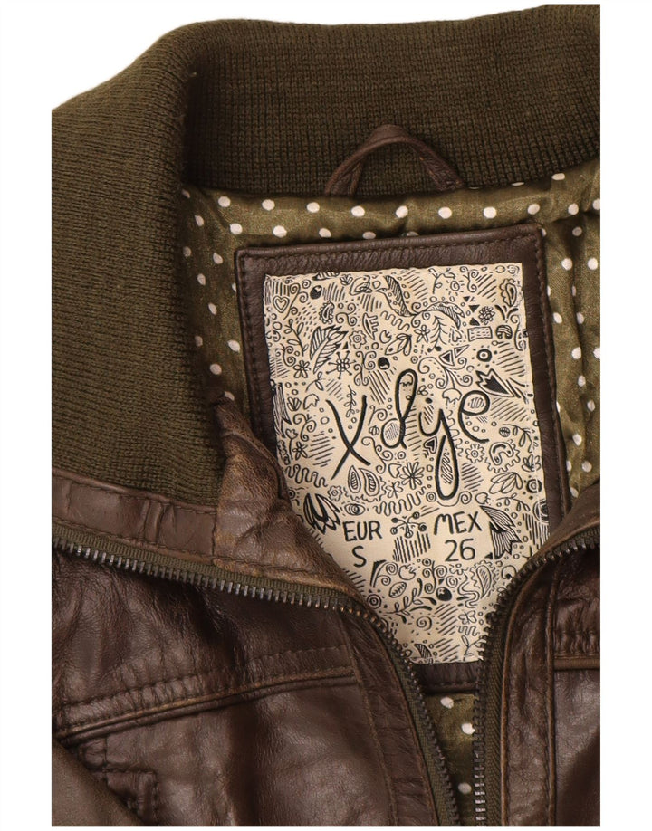 XDYE Womens Military Leather Jacket UK 8 Small Khaki Leather