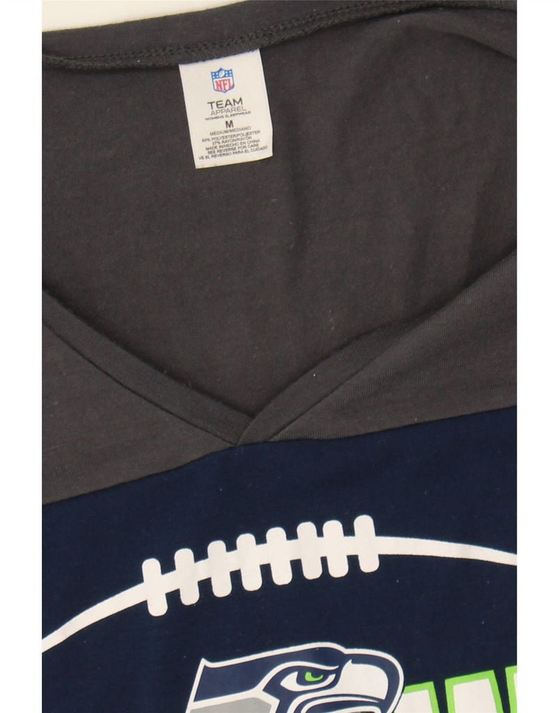 NFL Womens Seattle Seahawks Graphic Top 3/4 Sleeve UK 14 Medium Navy Blue Vintage NFL and Second-Hand NFL from Messina Hembry 
