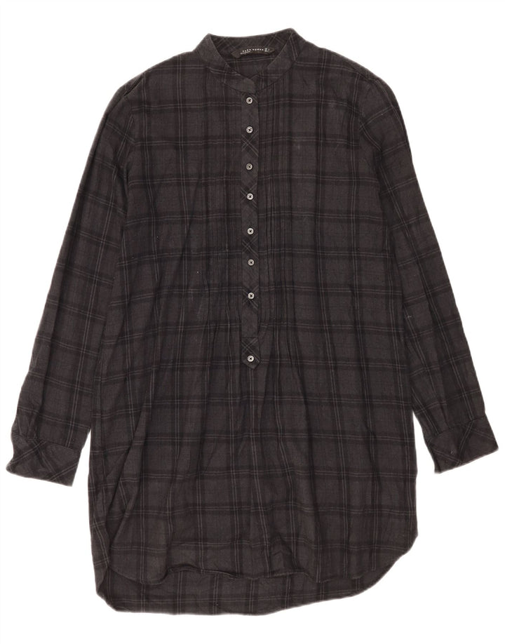 Zara Womens Long Sleeve Shift Dress UK 14 Medium Grey Check