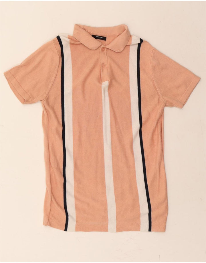 JACK & JONES Mens Polo Shirt Medium Pink Striped Cotton Vintage Jack & Jones and Second-Hand Jack & Jones from Messina Hembry 