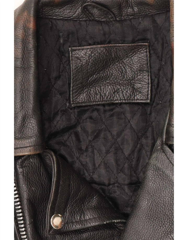 Vintage Mens Leather Biker Jacket UK 38 Medium Black