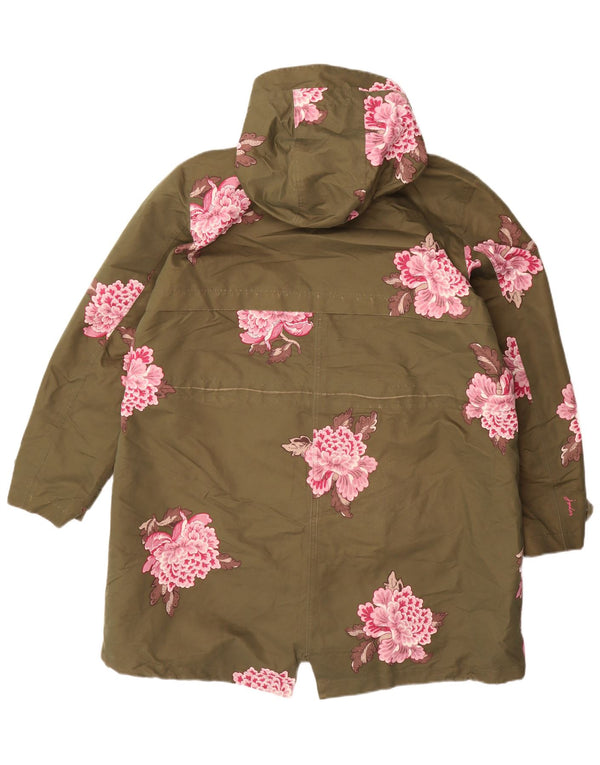 Joules Womens Hooded Oversized Raincoat UK 18 XL Khaki Floral Polyester
