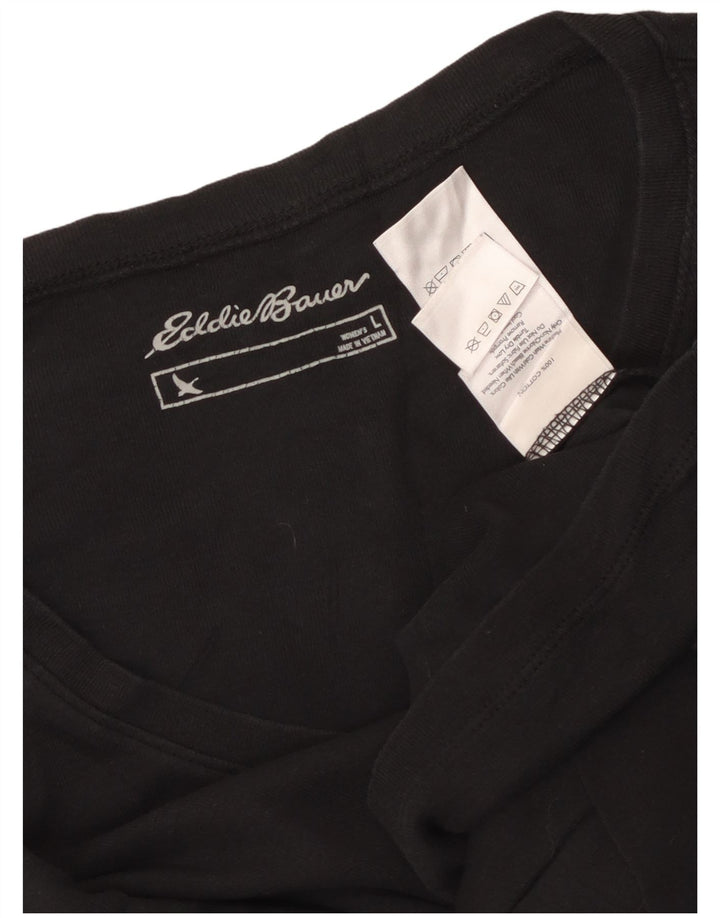 EDDIE BAUER Womens Top Long Sleeve UK 16 Large Black Cotton