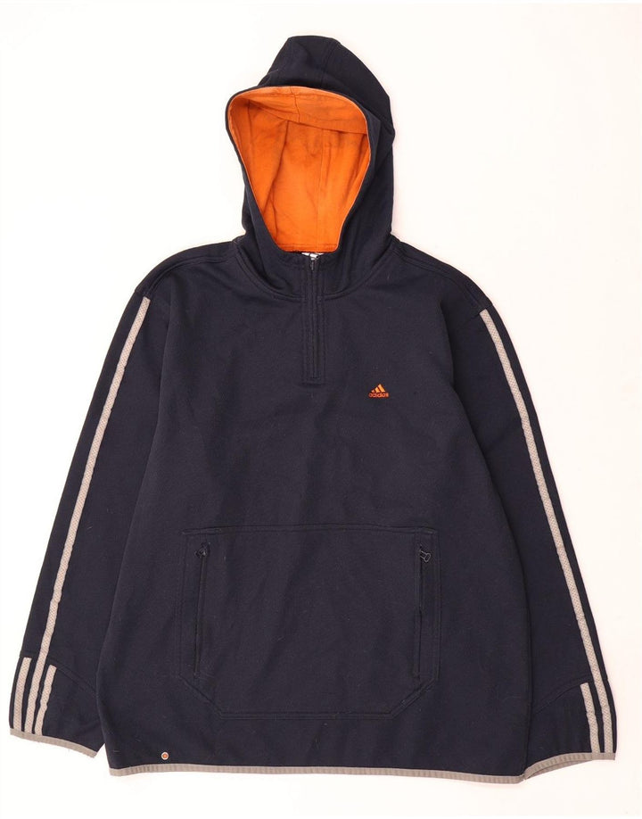 Adidas Mens Zip Neck Hoodie Jumper Medium Navy Blue Polyester