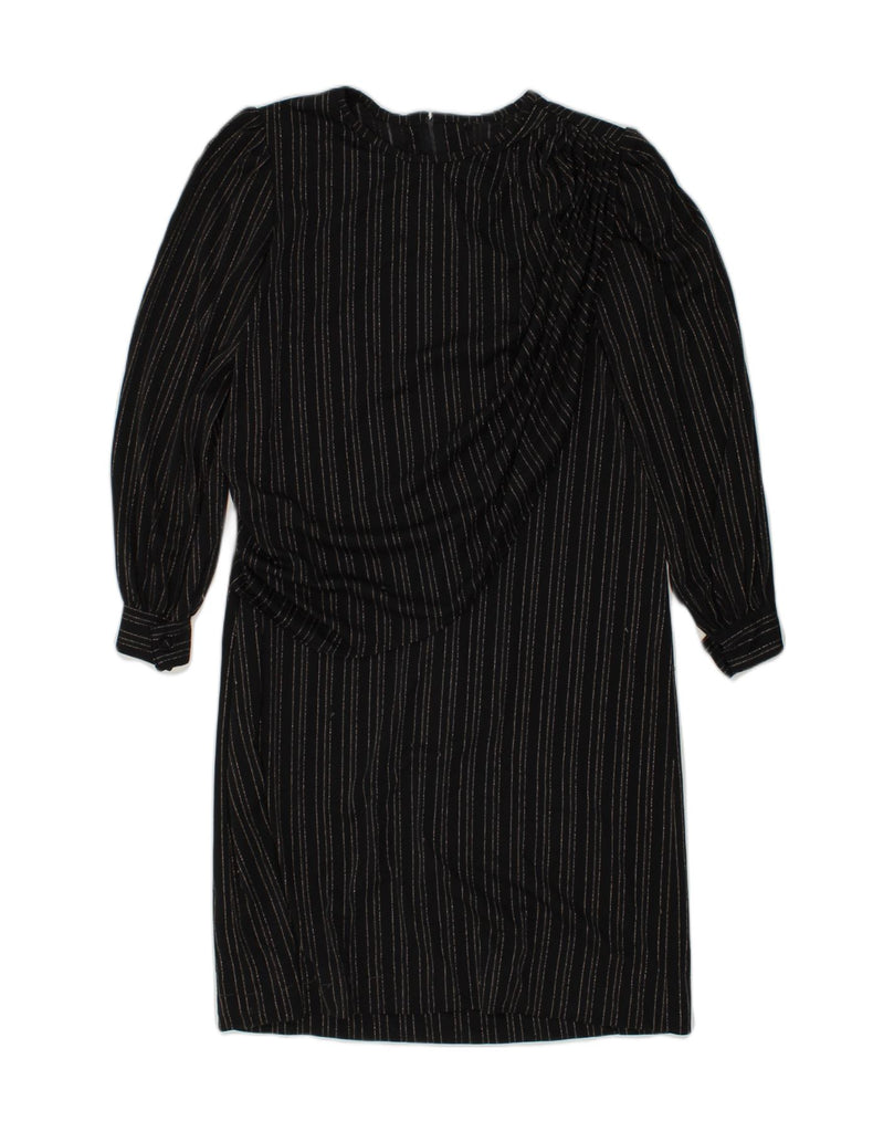 VINTAGE Womens Long Sleeve Shift Dress UK 14 Medium Black Pinstripe | Vintage Vintage | Thrift | Second-Hand Vintage | Used Clothing | Messina Hembry 