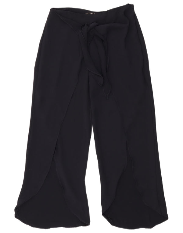 Zara Womens Wide Leg Casual Trousers Small W26 L26 Navy Blue Polyester