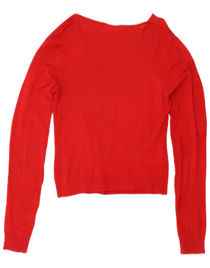 Zara Womens V-Neck Jumper Sweater UK 14 Large Red Rayon