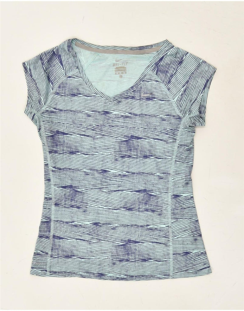 NIKE Womens Dri Fit T-Shirt Top UK 6 XS Blue Striped | Vintage Nike | Thrift | Second-Hand Nike | Used Clothing | Messina Hembry 