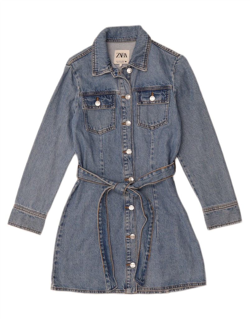ZARA Womens Long Sleeve Denim Dress UK 6 XS Blue Vintage Zara and Second-Hand Zara from Messina Hembry 