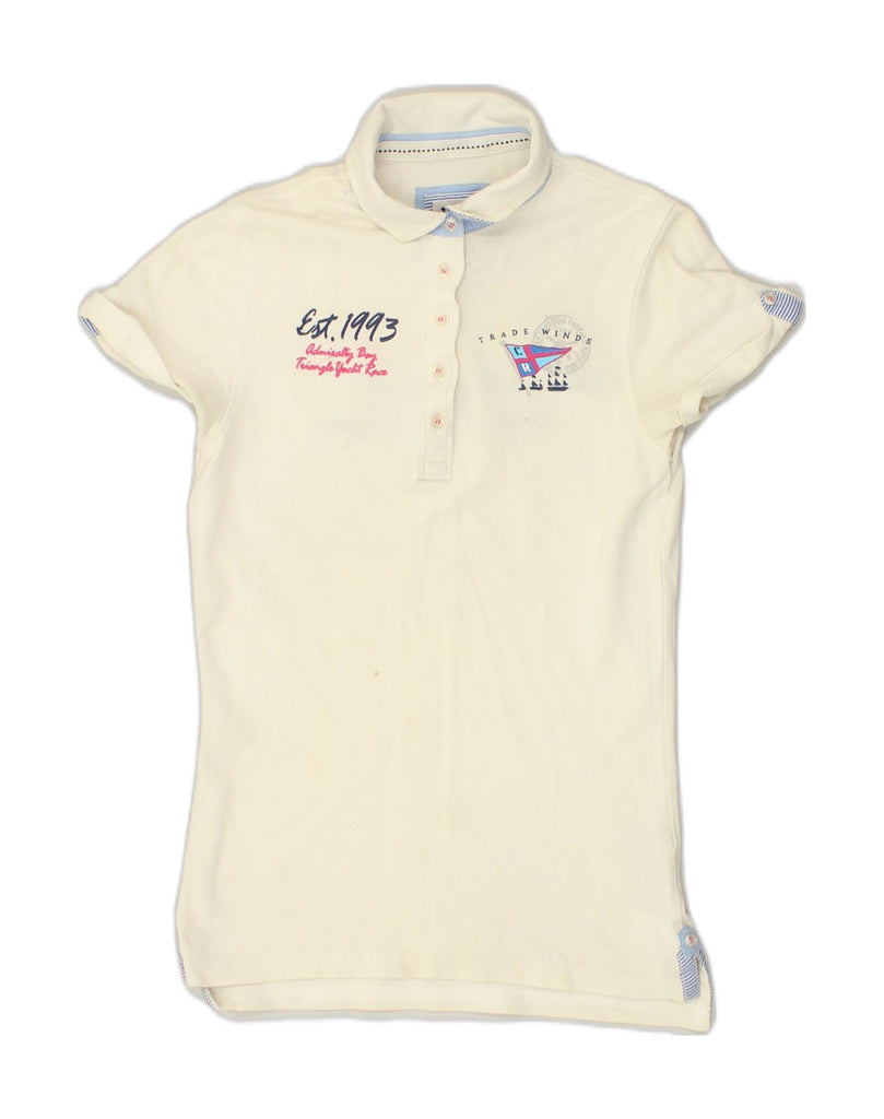 CREW CLOTHING Womens Polo Shirt UK 8 Small Off White Cotton | Vintage Crew Clothing | Thrift | Second-Hand Crew Clothing | Used Clothing | Messina Hembry 