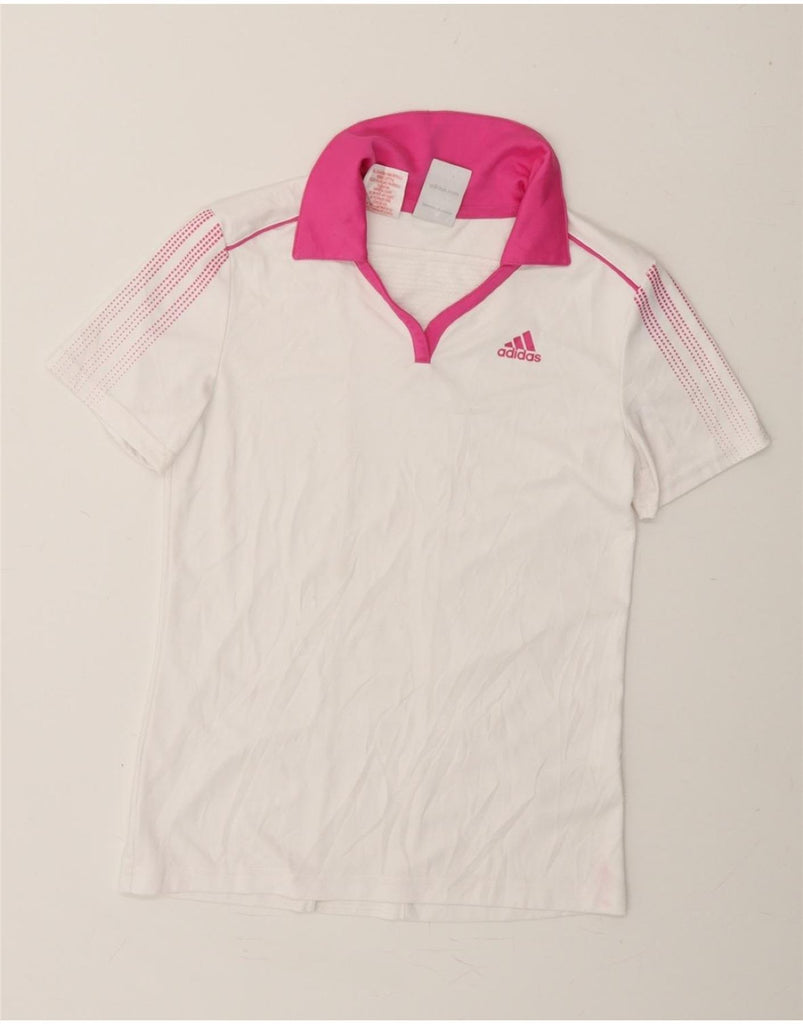 ADIDAS Girls Climacool Polo Shirt 13-14 Years  White Polyester Vintage Adidas and Second-Hand Adidas from Messina Hembry 