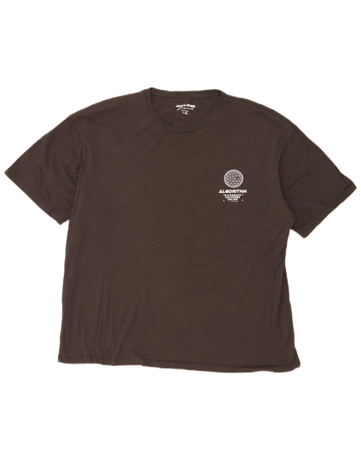 Jack & Jones Mens Graphic T-Shirt Top XL Grey Cotton