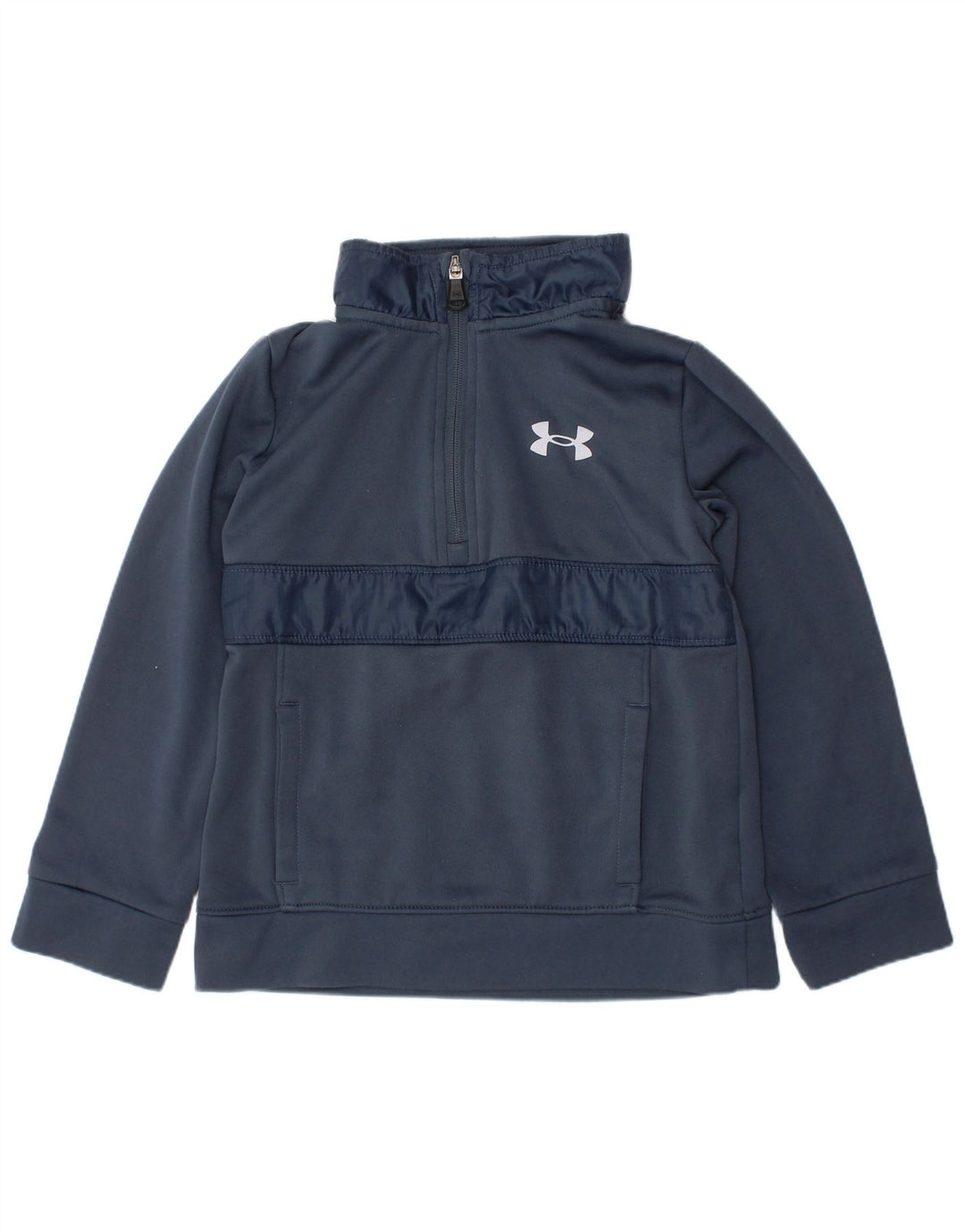 UNDER ARMOUR Boys Zip Neck Sweatshirt Jumper 5-6 Years Navy Blue Polyester
