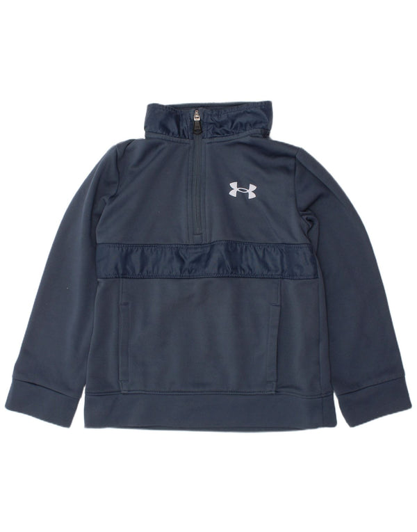 UNDER ARMOUR Boys Zip Neck Sweatshirt Jumper 5-6 Years Navy Blue Polyester