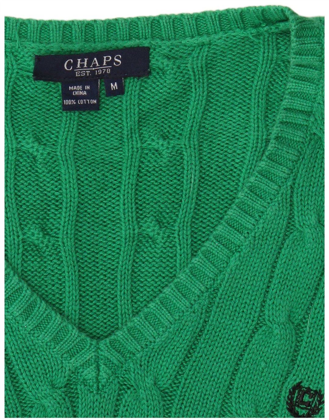 Chaps Womens V-Neck Jumper Sweater UK 12 Medium Green Cotton