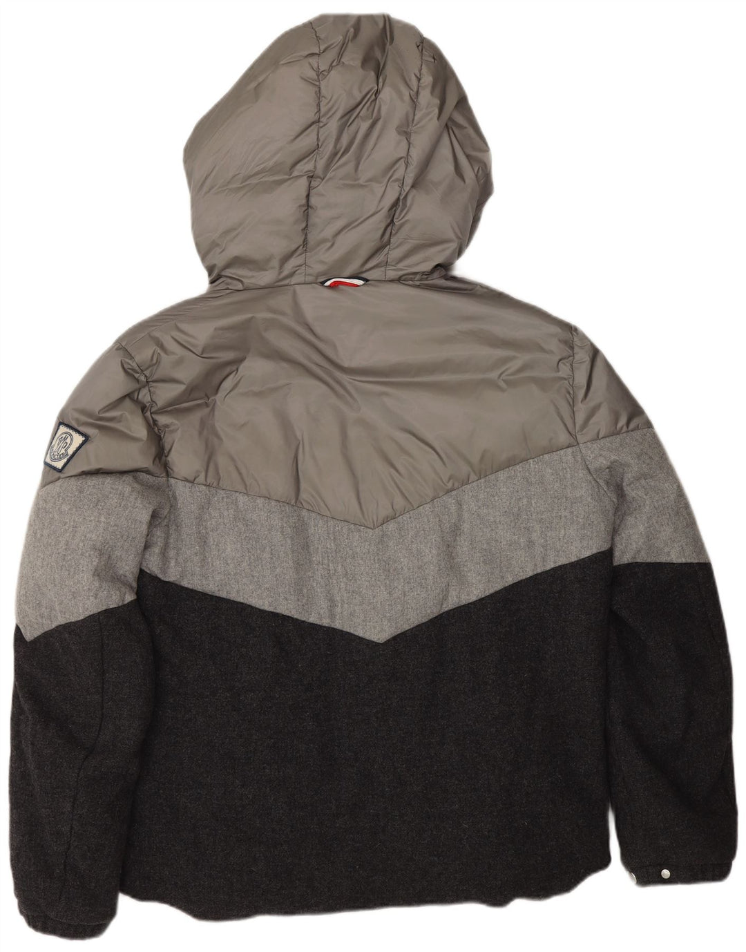 Moncler Mens Hooded Padded Jacket Size 3 Large Grey Colourblock Designer