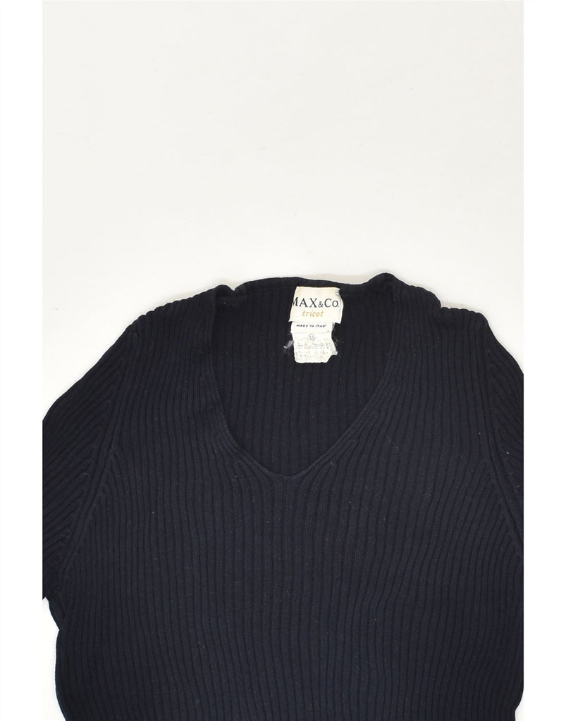 MAX&CO. Womens Short Sleeve V-Neck Jumper Sweater UK 12 Medium Navy Blue | Vintage Max&Co. | Thrift | Second-Hand Max&Co. | Used Clothing | Messina Hembry 