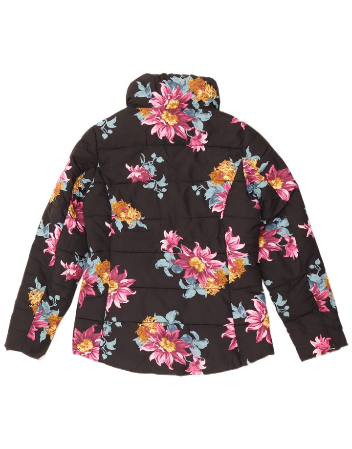 Joules Womens Oversized Padded Jacket UK 10 Small Black Floral Polyester