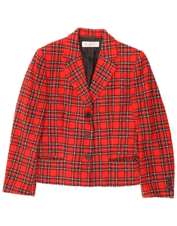 Momenti Womens 3 Button Blazer Jacket IT 40 Small Red Plaid Wool