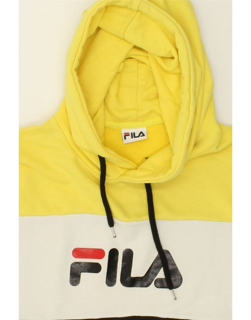 FILA Mens Graphic Hoodie Jumper Medium Yellow Striped Cotton | Vintage Fila | Thrift | Second-Hand Fila | Used Clothing | Messina Hembry 