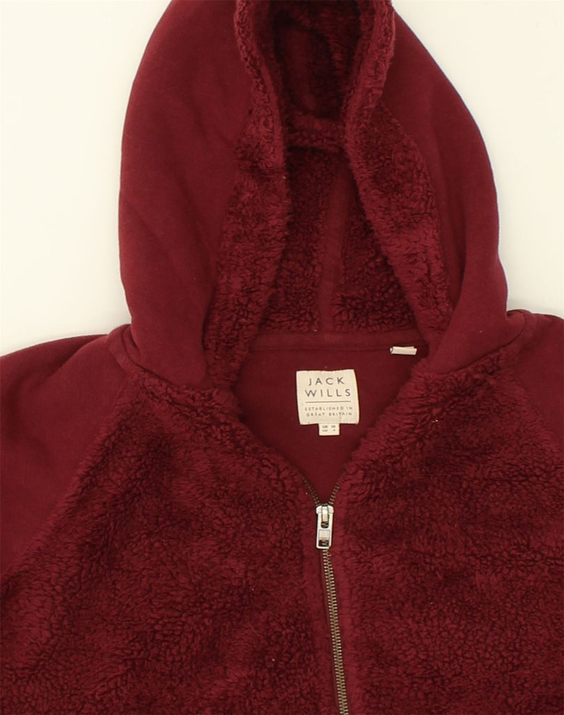 JACK WILLS Womens Fleece Zip Hoodie Sweater UK 10 Small Burgundy Polyester | Vintage Jack Wills | Thrift | Second-Hand Jack Wills | Used Clothing | Messina Hembry 