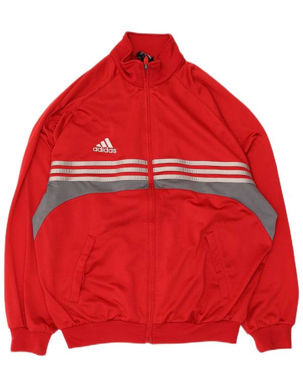 Adidas Mens Tracksuit Top Jacket UK 44/46 Large Red Colourblock Polyester